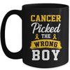 Childhood Cancer Picked The Wrong Boy Awareness Ribbon Kids Mug | siriusteestore