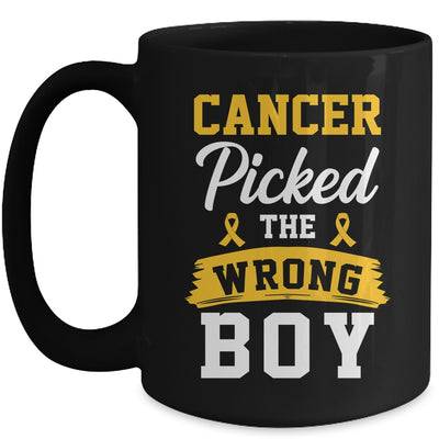 Childhood Cancer Picked The Wrong Boy Awareness Ribbon Kids Mug | siriusteestore