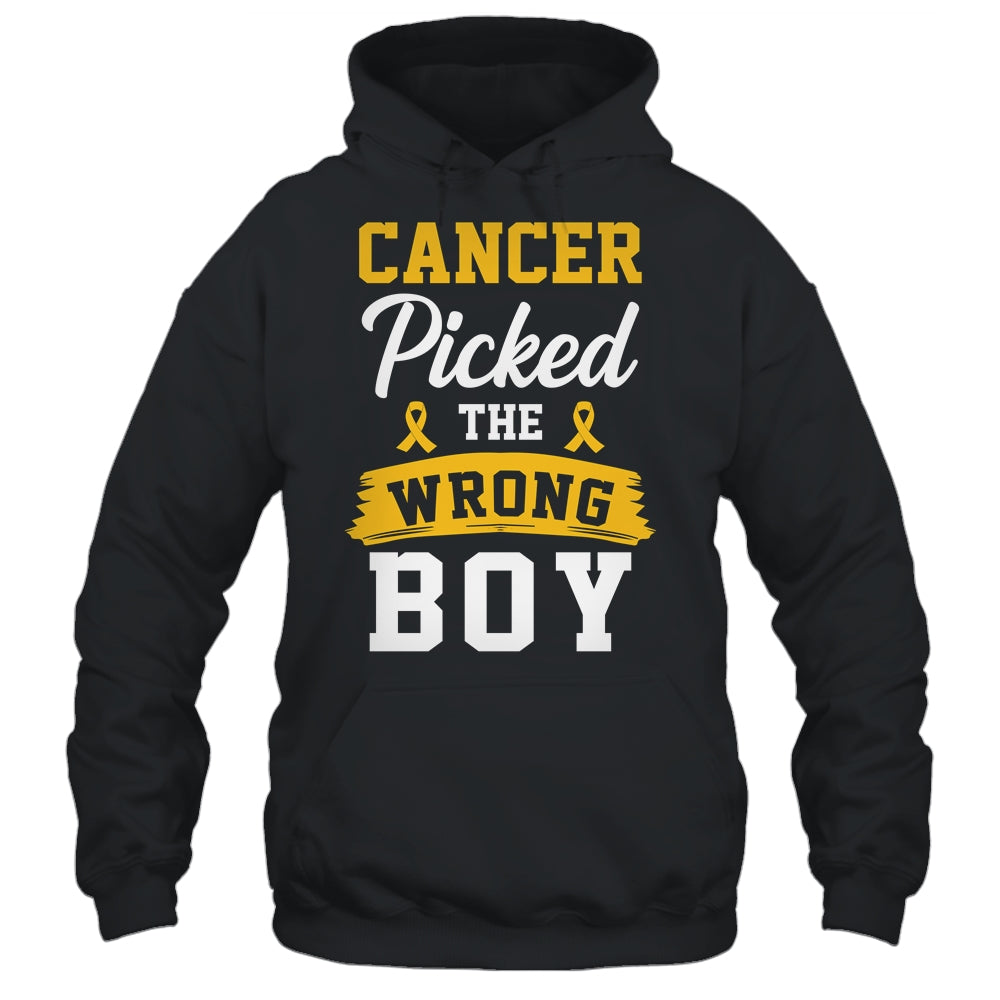 Childhood Cancer Picked The Wrong Boy Awareness Ribbon Kids Shirt & Hoodie | siriusteestore