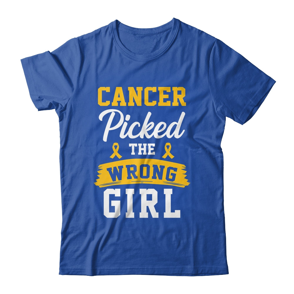 Childhood Cancer Picked The Wrong Girl Awareness Ribbon Kids Shirt & Hoodie | siriusteestore
