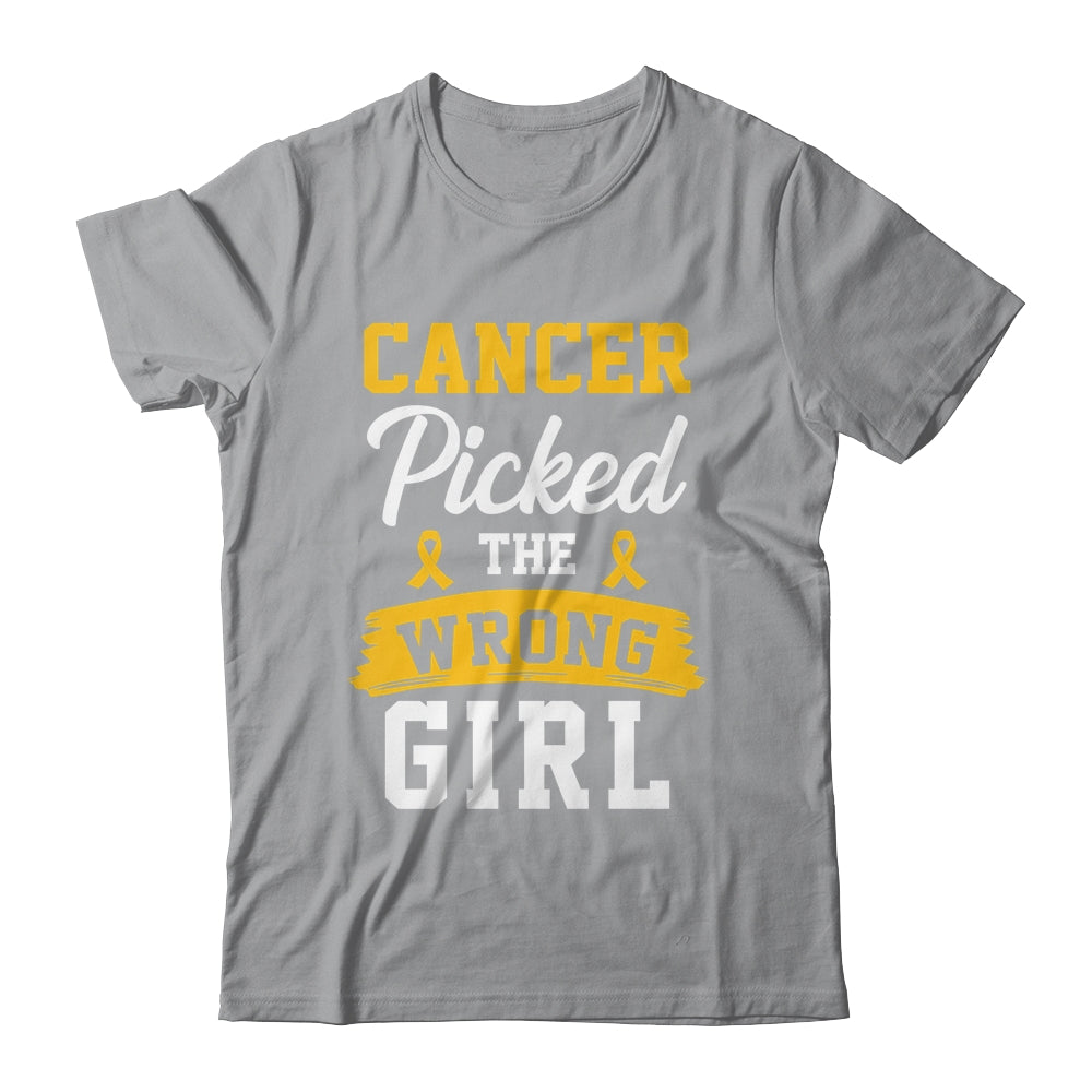 Childhood Cancer Picked The Wrong Girl Awareness Ribbon Kids Shirt & Hoodie | siriusteestore