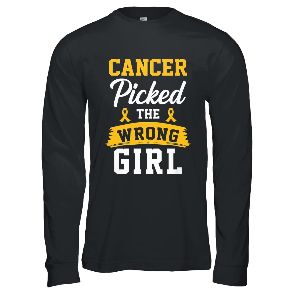 Childhood Cancer Picked The Wrong Girl Awareness Ribbon Kids Shirt & Hoodie | siriusteestore