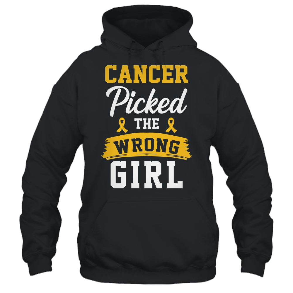 Childhood Cancer Picked The Wrong Girl Awareness Ribbon Kids Shirt & Hoodie | siriusteestore