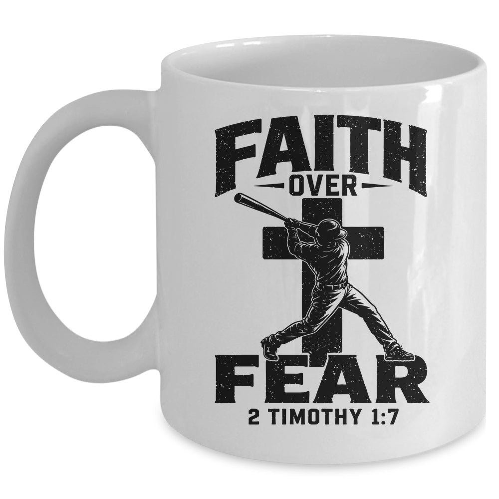 Christian Baseball Faith Over Fear Bible Verse Baseball Boys Mug | siriusteestore