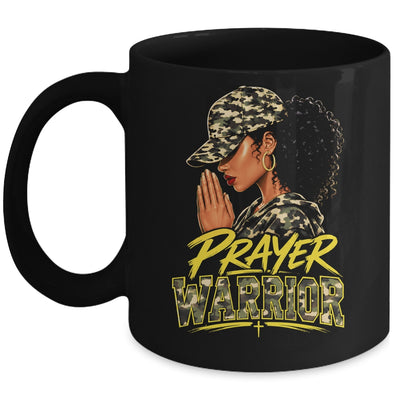 Christian Camo Prayer Warrior Afro Black Woman Faith Art Mug | siriusteestore