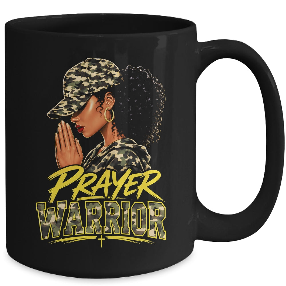 Christian Camo Prayer Warrior Afro Black Woman Faith Art Mug | siriusteestore
