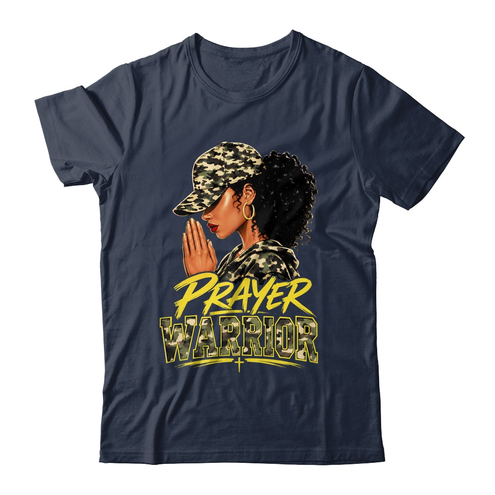 Christian Camo Prayer Warrior Afro Black Woman Faith Art Shirt & Hoodie | siriusteestore