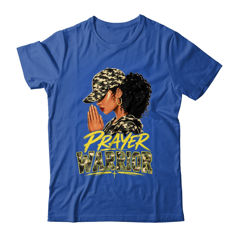 Christian Camo Prayer Warrior Afro Black Woman Faith Art Shirt & Hoodie | siriusteestore
