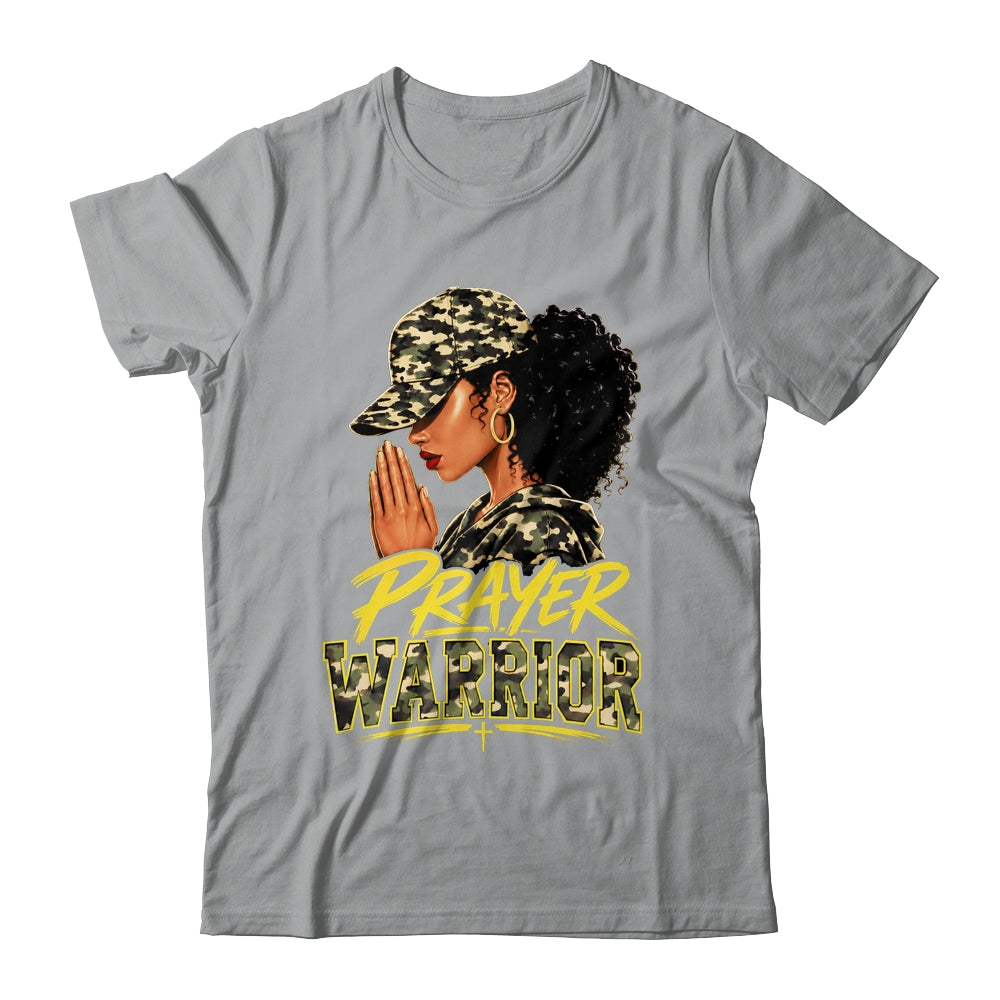 Christian Camo Prayer Warrior Afro Black Woman Faith Art Shirt & Hoodie | siriusteestore