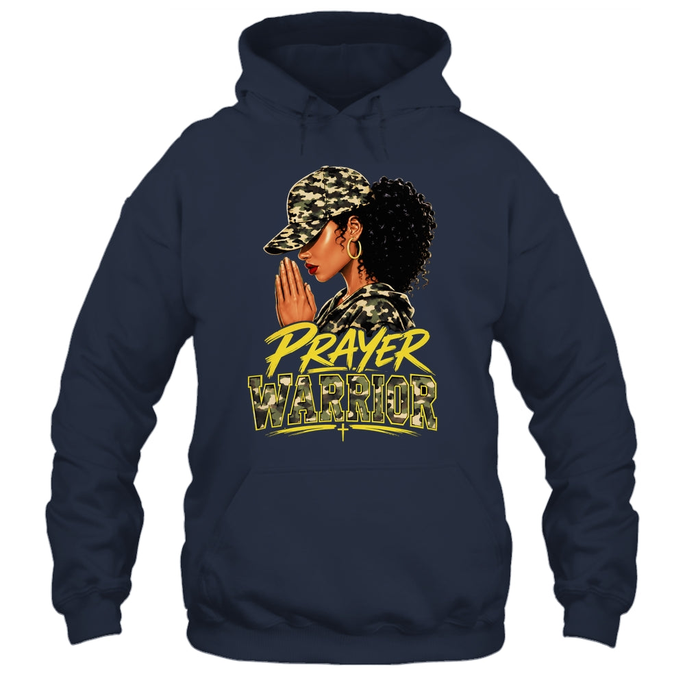 Christian Camo Prayer Warrior Afro Black Woman Faith Art Shirt & Hoodie | siriusteestore