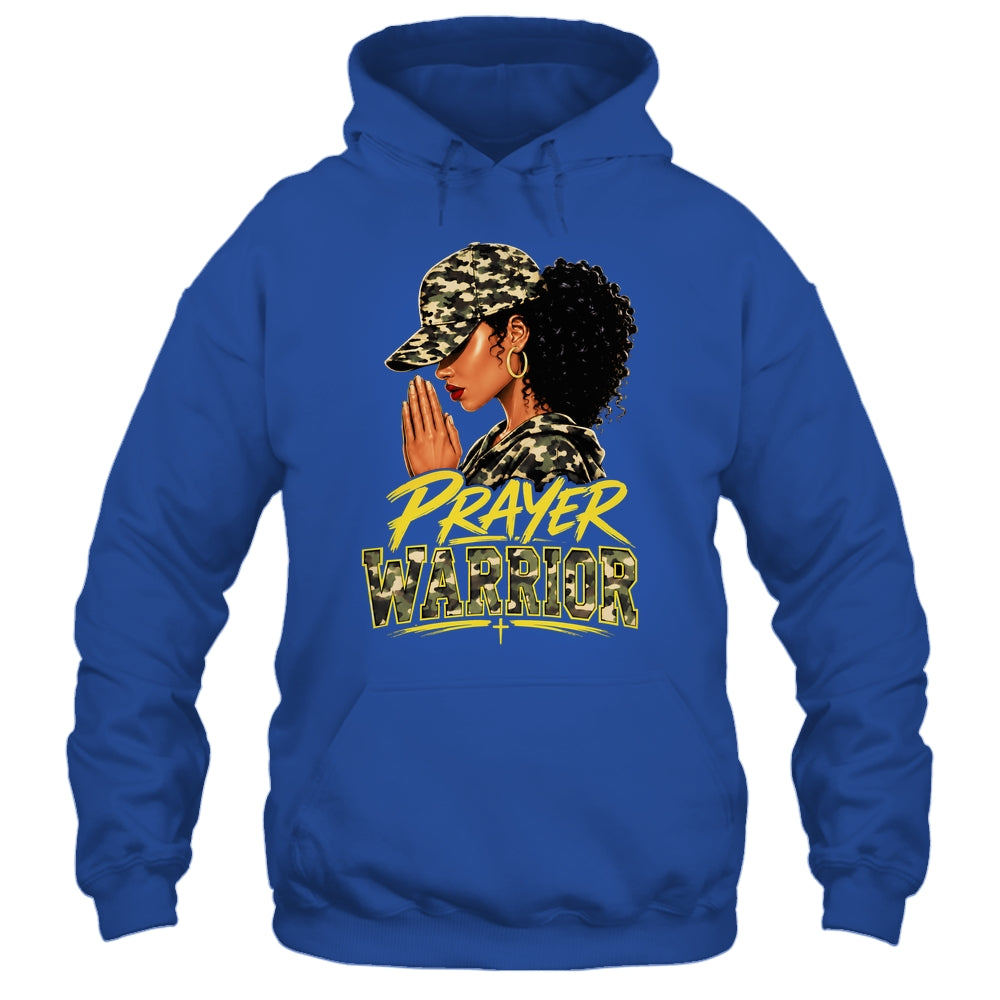 Christian Camo Prayer Warrior Afro Black Woman Faith Art Shirt & Hoodie | siriusteestore