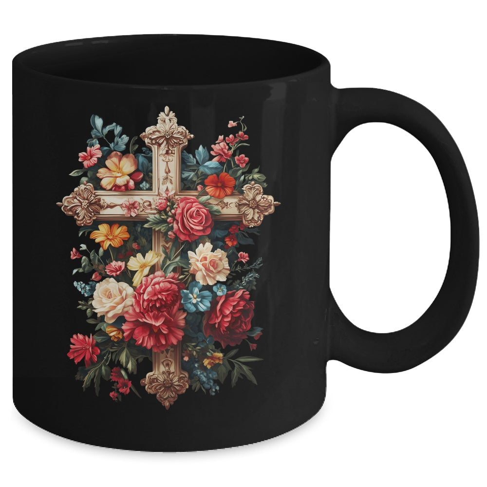 Christian Cross Floral Faith For Women Bible Verse Religious Mug | siriusteestore