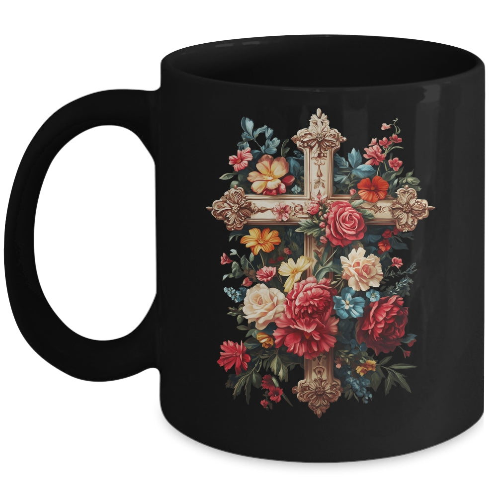 Christian Cross Floral Faith For Women Bible Verse Religious Mug | siriusteestore