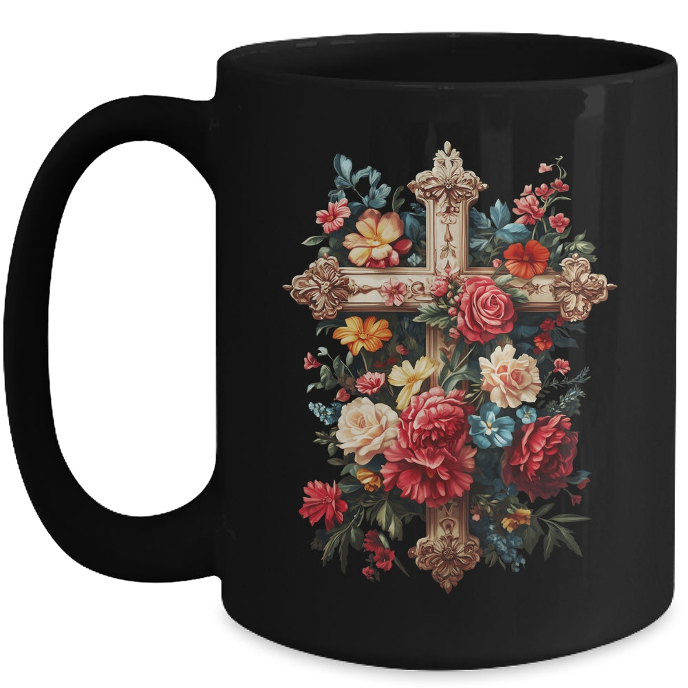 Christian Cross Floral Faith For Women Bible Verse Religious Mug | siriusteestore