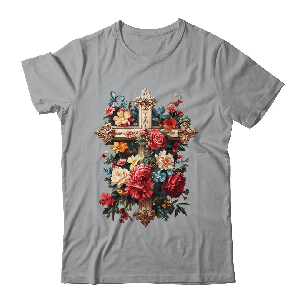 Christian Cross Floral Faith For Women Bible Verse Religious Shirt & Hoodie | siriusteestore