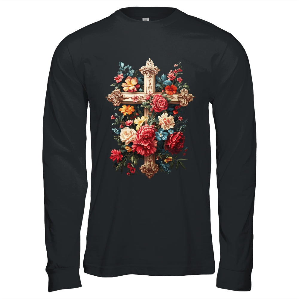 Christian Cross Floral Faith For Women Bible Verse Religious Shirt & Hoodie | siriusteestore