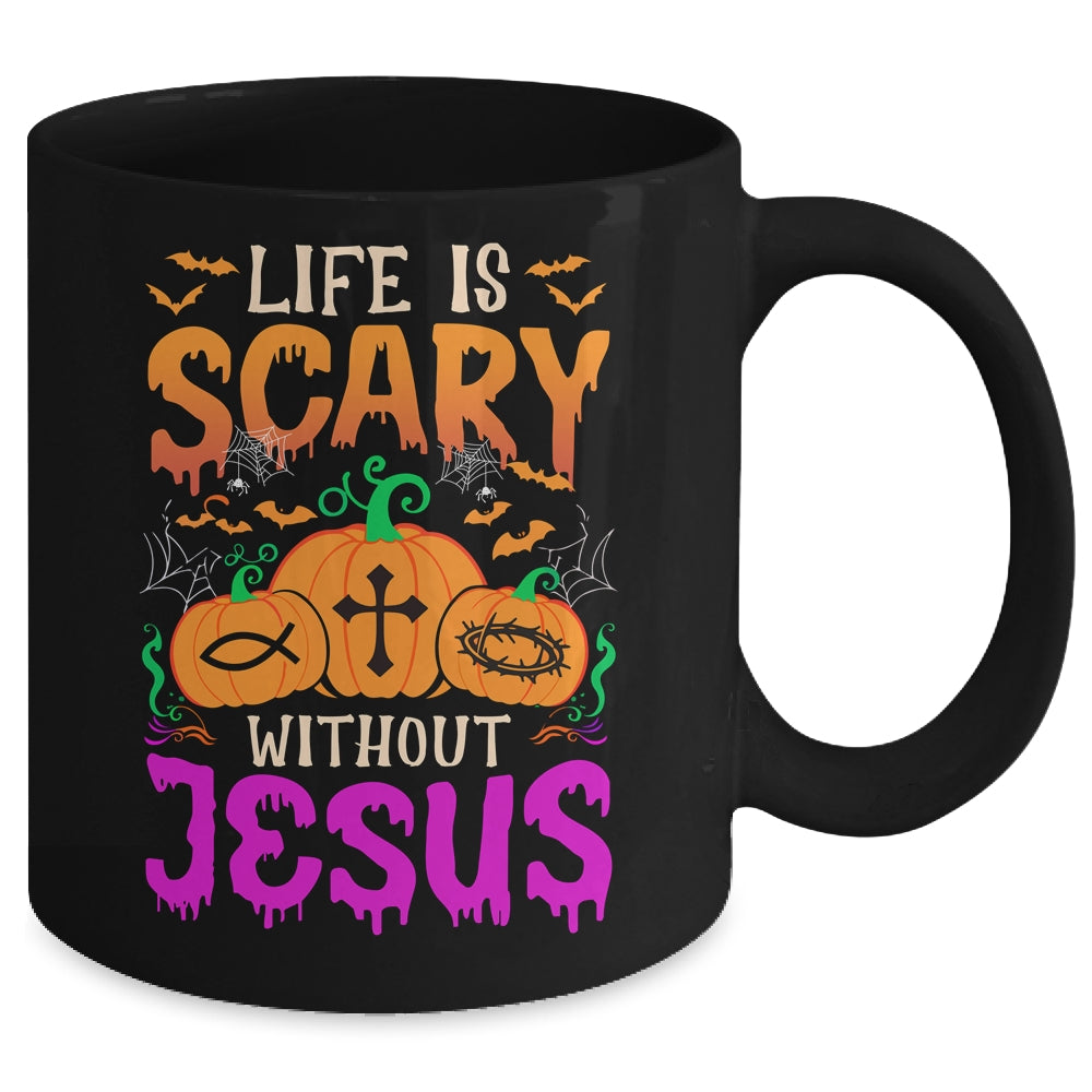 Christian Halloween Life Is Scary Without Jesus Fall Autumn Mug | siriusteestore