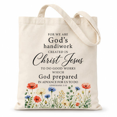 Christian Tote Bag For Women Ephesians 2 10 Gods Handiwork Created In Christ Jesus Floral Bible Verse Canvas Bag Church Faith Religious Gift Shopping Beach Travel | siriusteestore