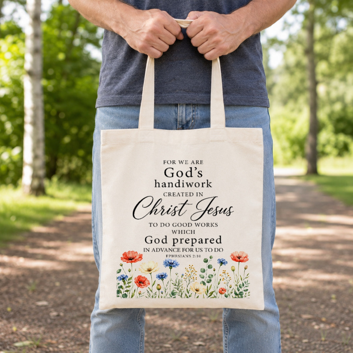 Christian Tote Bag For Women Ephesians 2 10 Gods Handiwork Created In Christ Jesus Floral Bible Verse Canvas Bag Church Faith Religious Gift Shopping Beach Travel | siriusteestore