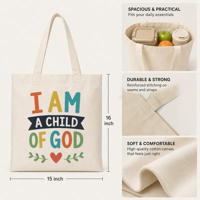 Christian Tote Bag For Women I Am A Child Of God Bible Verse Canvas Bag Church Gift Religious Faith Tote Bags Beach Shopping Grocery Reusable Everyday Use Shirt & Hoodie | siriusteestore