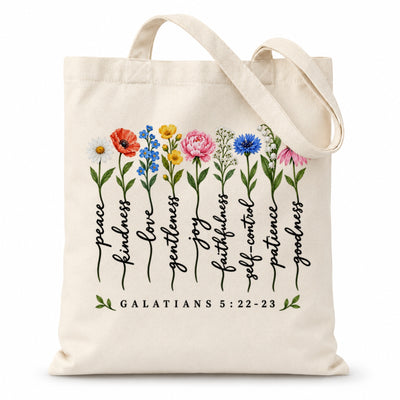 Christian Tote Bag Fruit Of The Spirit Galatians 5 22-23 Floral Bible Verse Canvas Shoulder Bag For Women Faith Inspired Church Aesthetic Floral Gift Ideal Mom | siriusteestore