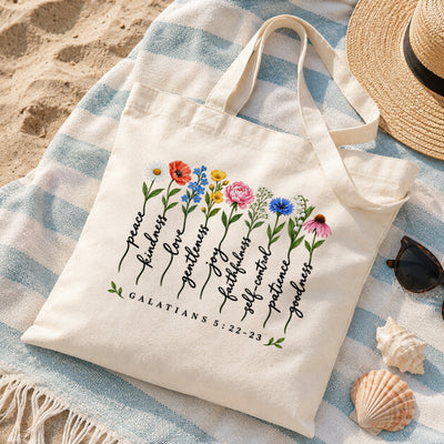 Christian Tote Bag Fruit Of The Spirit Galatians 5 22-23 Floral Bible Verse Canvas Shoulder Bag For Women Faith Inspired Church Aesthetic Floral Gift Ideal Mom | siriusteestore