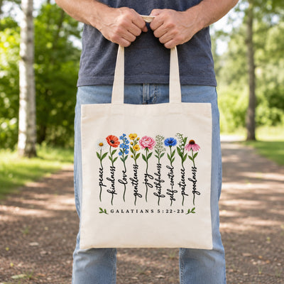 Christian Tote Bag Fruit Of The Spirit Galatians 5 22-23 Floral Bible Verse Canvas Shoulder Bag For Women Faith Inspired Church Aesthetic Floral Gift Ideal Mom | siriusteestore