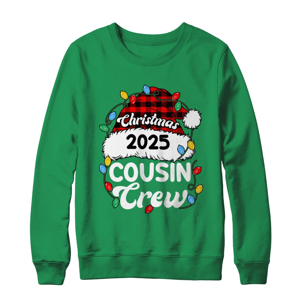 Christmas 2025 Cousin Crew Matching Xmas Lights Santa Hat Shirt & Sweatshirt | siriusteestore