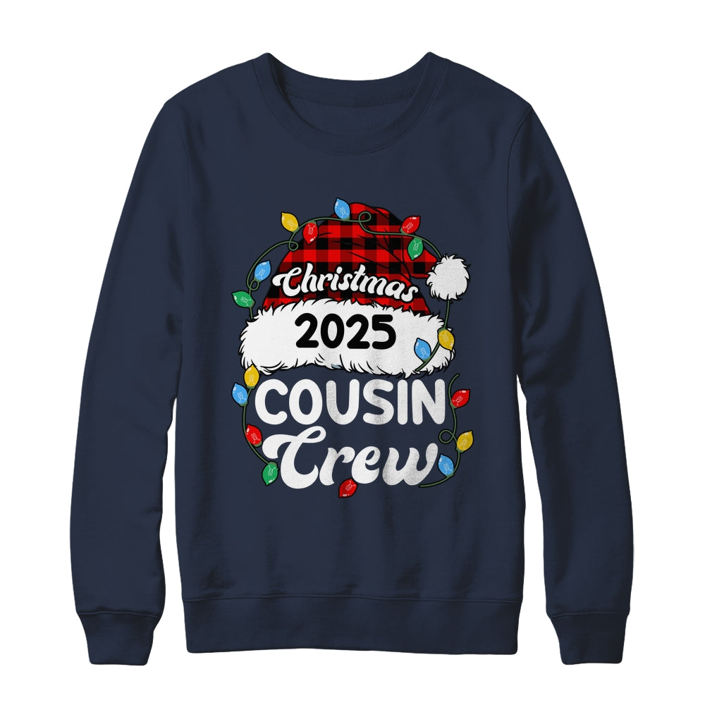 Christmas 2025 Cousin Crew Matching Xmas Lights Santa Hat Shirt & Sweatshirt | siriusteestore