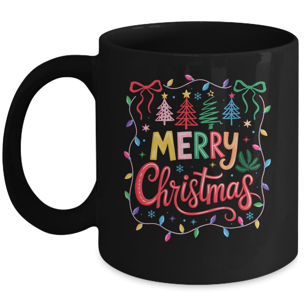 Christmas Coquette Bow Merry Christmas Tree Women Girls Mug | siriusteestore