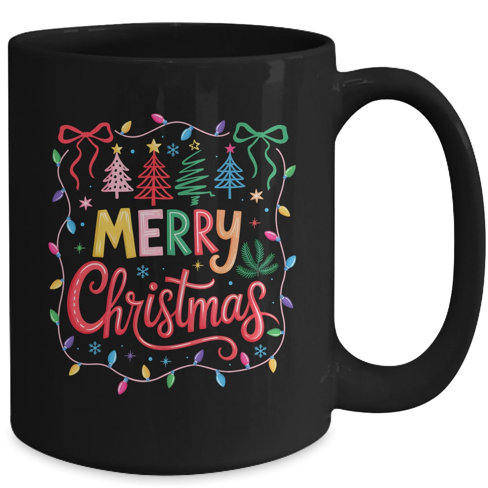 Christmas Coquette Bow Merry Christmas Tree Women Girls Mug | siriusteestore