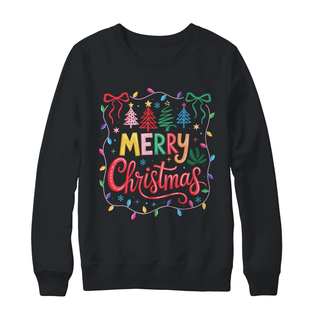 Christmas Coquette Bow Merry Christmas Tree Women Girls Shirt & Sweatshirt | siriusteestore