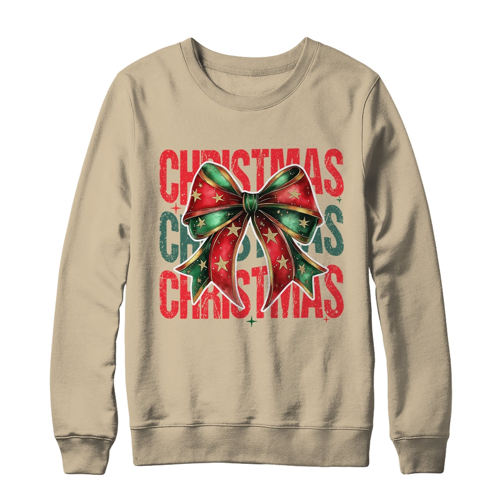 Christmas Coquette Bow Retro Christmas Season Girls Women Shirt & Sweatshirt | siriusteestore