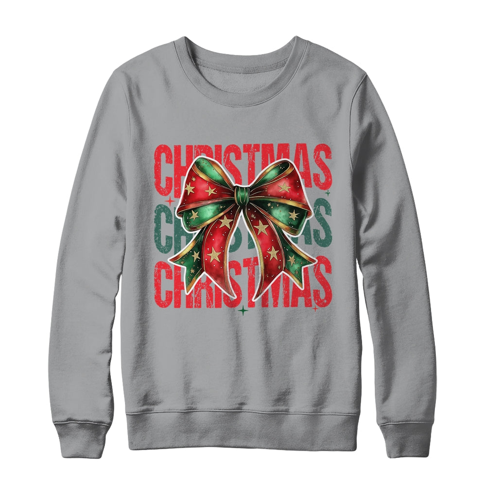 Christmas Coquette Bow Retro Christmas Season Girls Women Shirt & Sweatshirt | siriusteestore