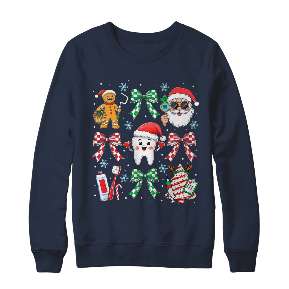 Christmas Dental Squad Crew Dentist Assistant Bow Coquette Shirt & Sweatshirt | siriusteestore