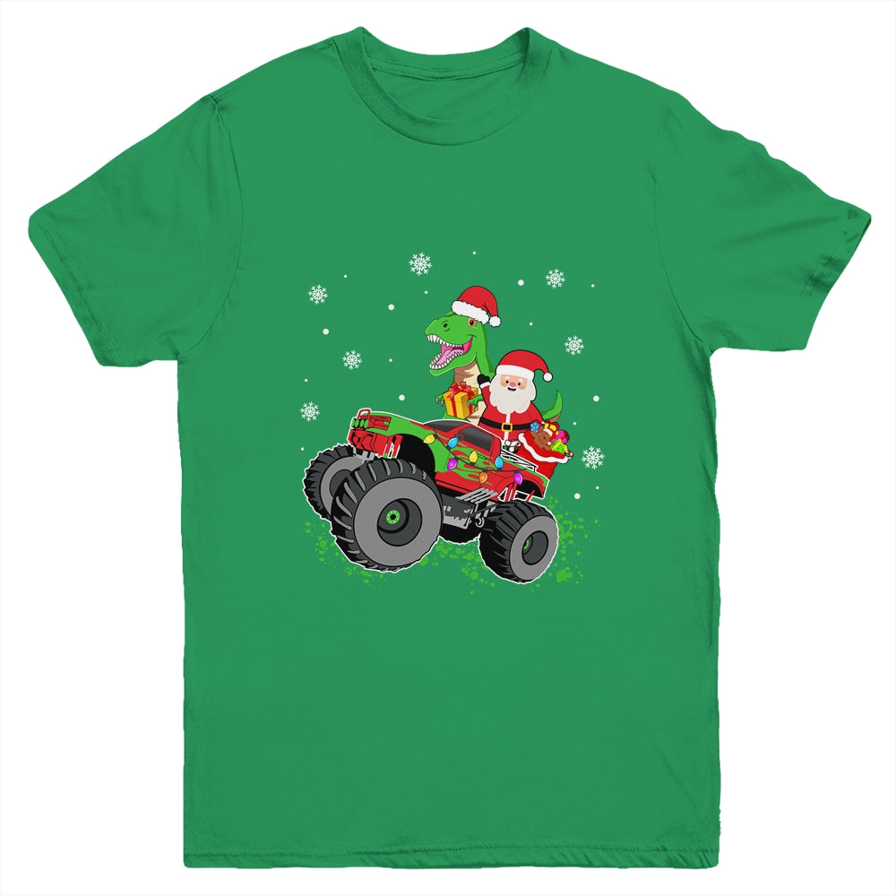 Christmas Family Matching Santa Truck Dinosaur Boys Kids Youth Shirt | siriusteestore