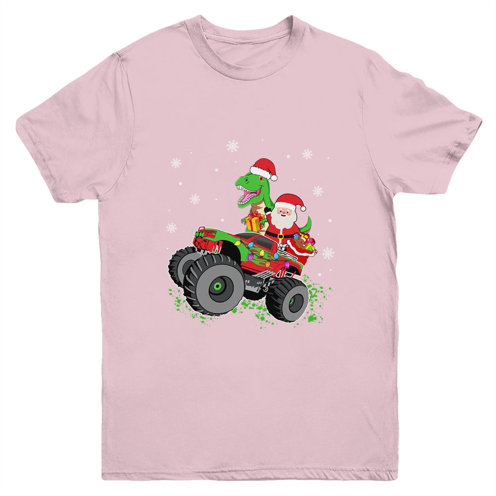 Christmas Family Matching Santa Truck Dinosaur Boys Kids Youth Shirt | siriusteestore