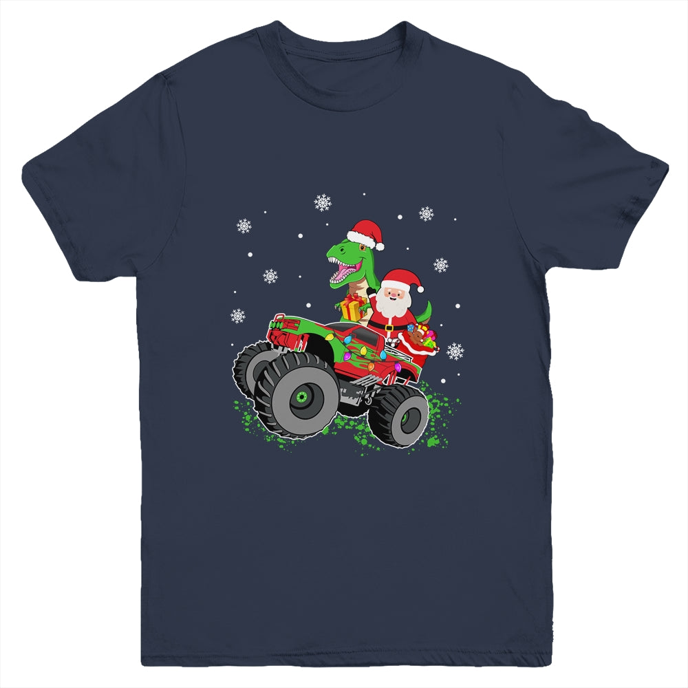 Christmas Family Matching Santa Truck Dinosaur Boys Kids Youth Shirt | siriusteestore