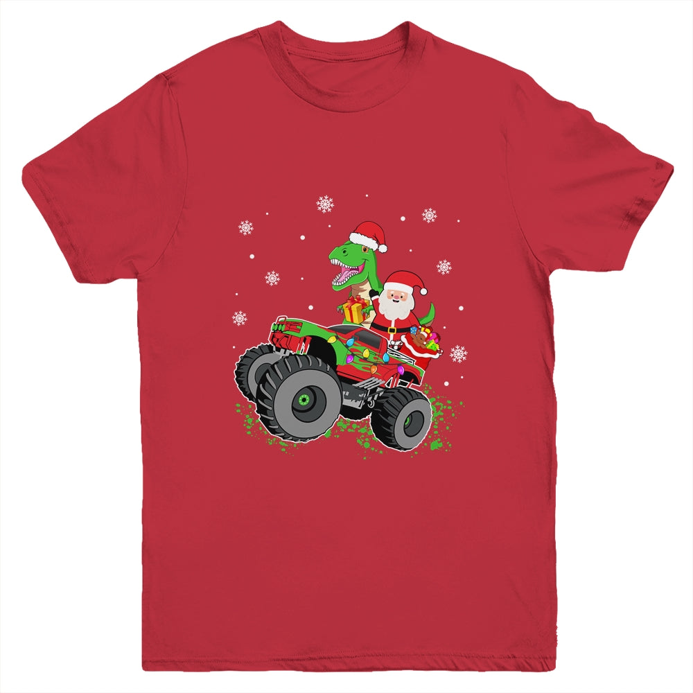 Christmas Family Matching Santa Truck Dinosaur Boys Kids Youth Shirt | siriusteestore