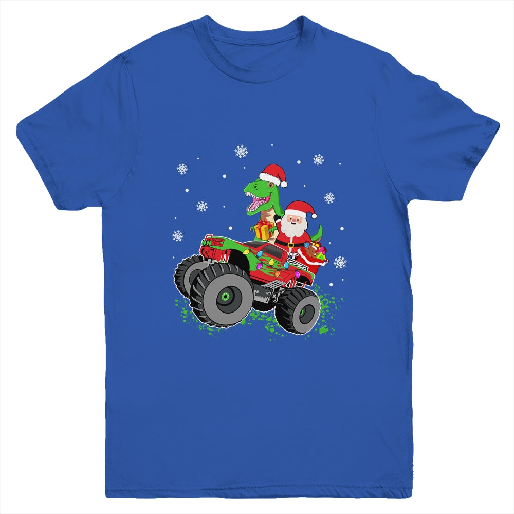 Christmas Family Matching Santa Truck Dinosaur Boys Kids Youth Shirt | siriusteestore
