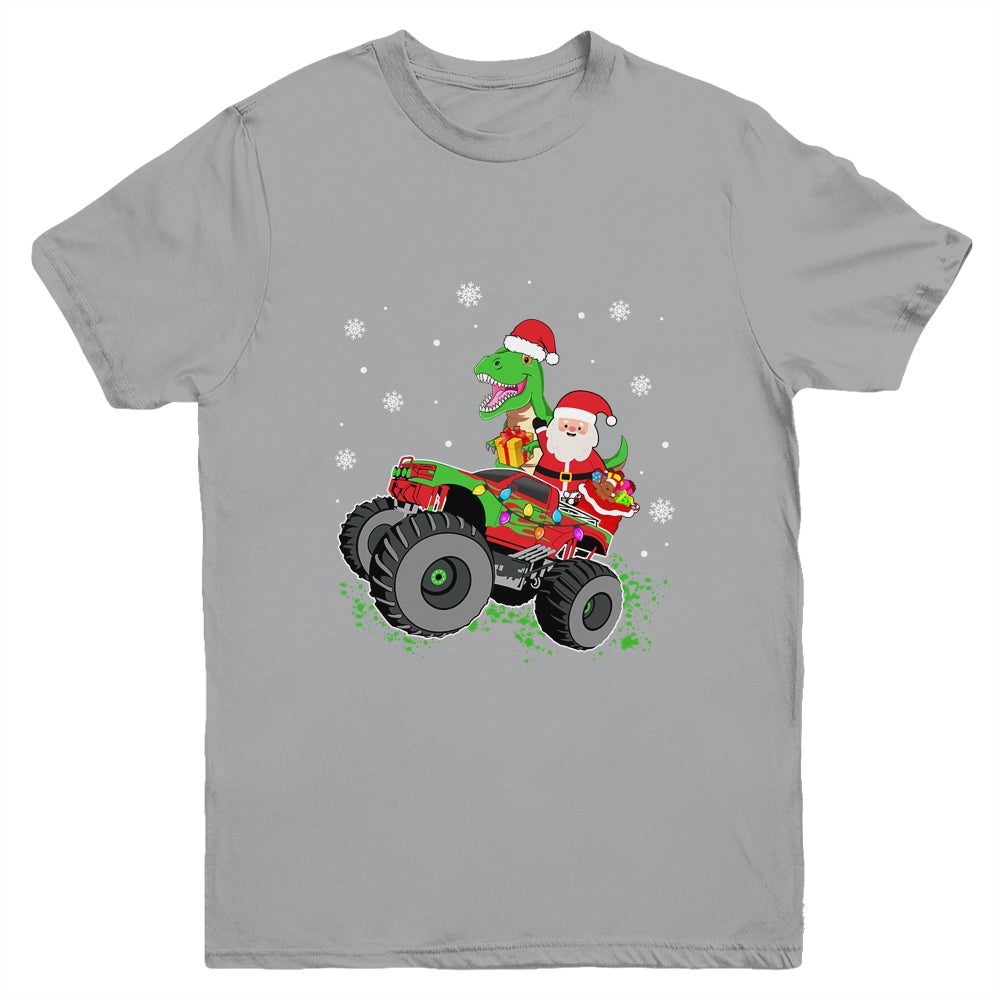 Christmas Family Matching Santa Truck Dinosaur Boys Kids Youth Shirt | siriusteestore