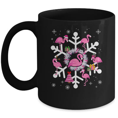 Christmas Flamingo Santa Hat Xmas Lights Flamingo Snowflakes Mug | siriusteestore
