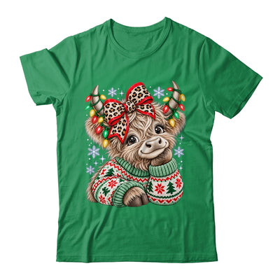 Christmas Highland Cow Cute Cow Leopard Coquette Bow Shirt & Sweatshirt | siriusteestore
