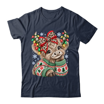 Christmas Highland Cow Cute Cow Leopard Coquette Bow Shirt & Sweatshirt | siriusteestore