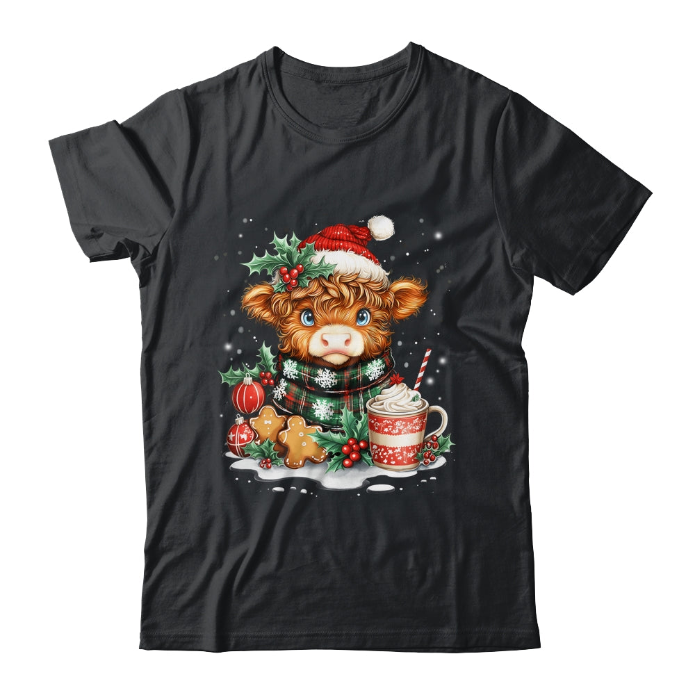 Christmas Highland Cow Cute Cow Lover Santa Hat Xmas Women Shirt & Sweatshirt | siriusteestore