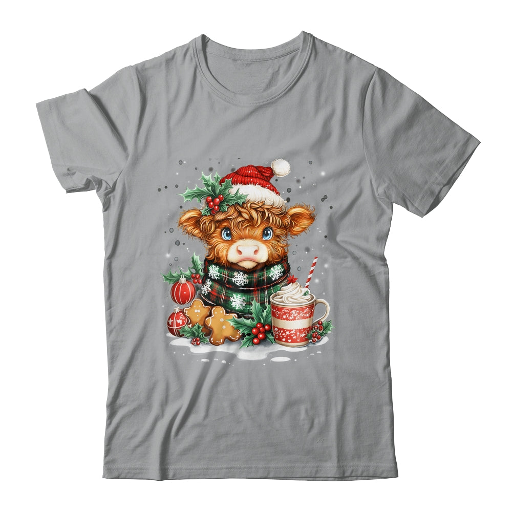 Christmas Highland Cow Cute Cow Lover Santa Hat Xmas Women Shirt & Sweatshirt | siriusteestore
