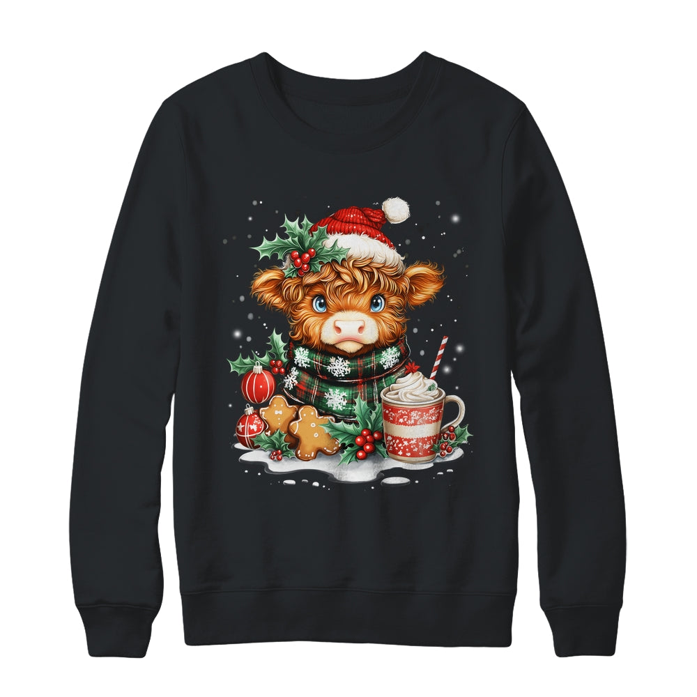 Christmas Highland Cow Cute Cow Lover Santa Hat Xmas Women Shirt & Sweatshirt | siriusteestore