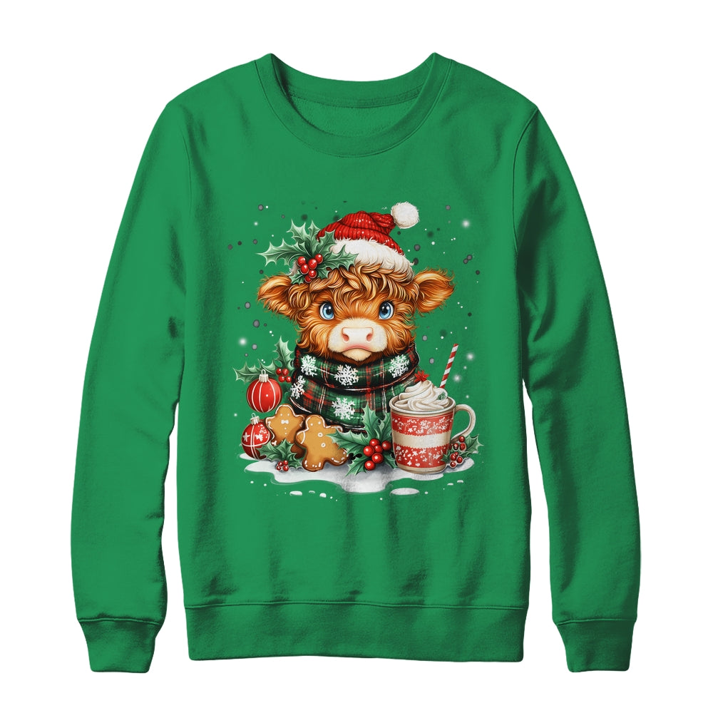 Christmas Highland Cow Cute Cow Lover Santa Hat Xmas Women Shirt & Sweatshirt | siriusteestore