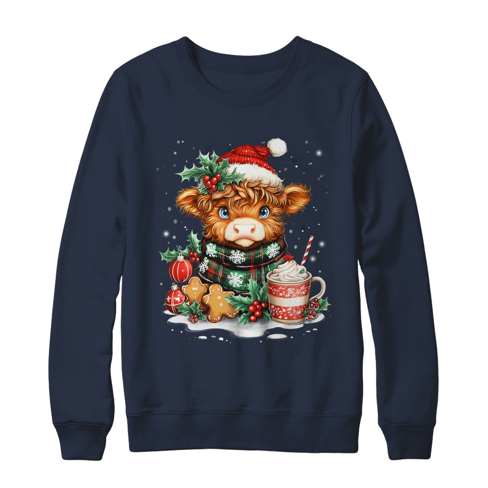 Christmas Highland Cow Cute Cow Lover Santa Hat Xmas Women Shirt & Sweatshirt | siriusteestore