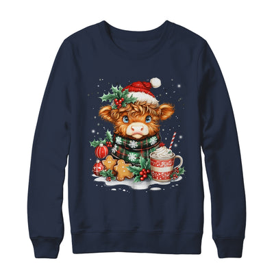 Christmas Highland Cow Cute Cow Lover Santa Hat Xmas Women Shirt & Sweatshirt | siriusteestore